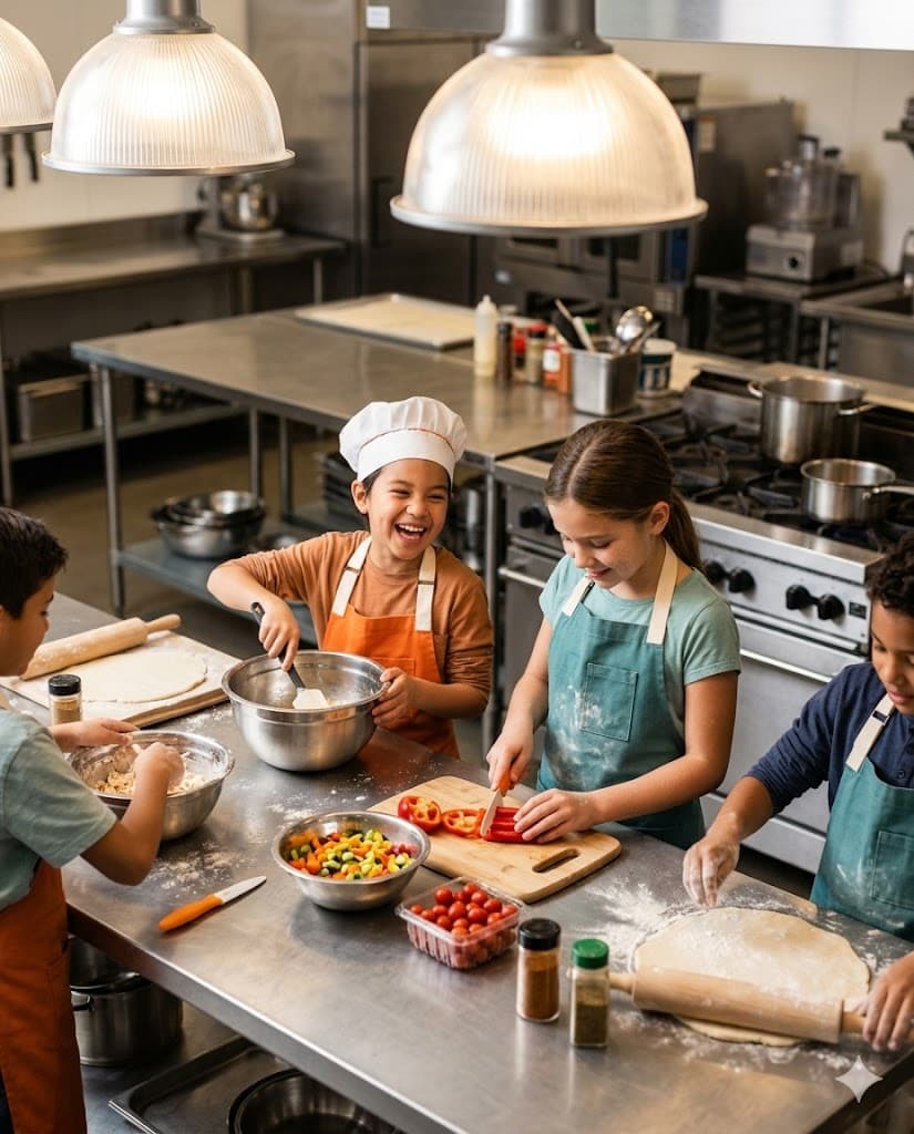 Kids learning to cook at The Kitchen Project